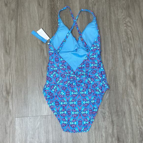 Bleu Rod Beattie Women's Rogue Blue Ruched Cross Back One Piece Swimsuit sz 6 - Picture 3 of 5